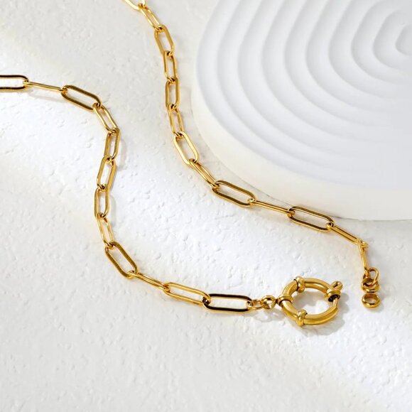 Paperclip Chain Necklace Gold Toggle Clasp Necklace Waterproof Charm Necklace - Picture 4 of 10